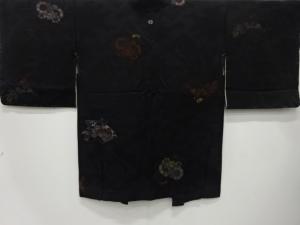 大正ロマン　漆　草花に鼓模様織出し　一ツ紋羽織